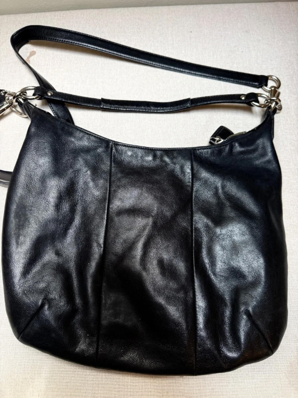 Coach Kristin Black Leather Hobo Bag Purse Handbag With Silver Trim